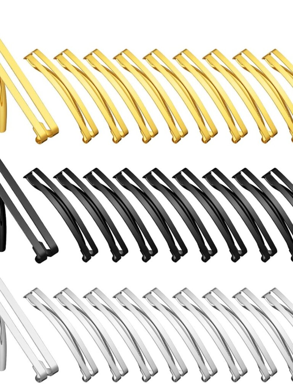 30pcs hair barrettes, Open Center,Black,Silver,Gold,2.36 X 0.39 Inch